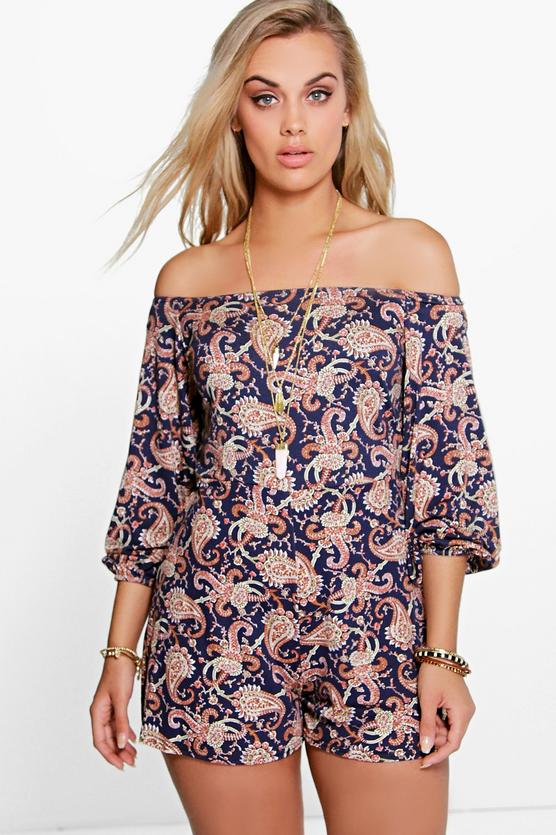 Plus Zoey Paisley Print Off The Shoulder Playsuit